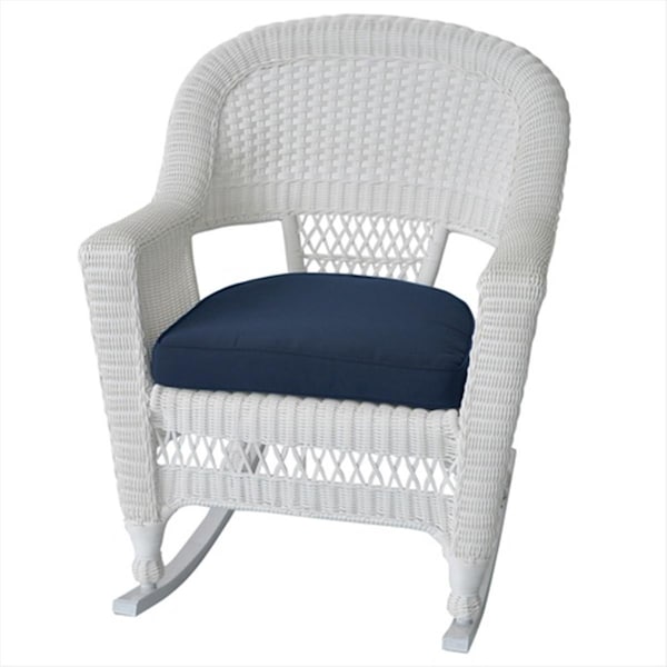 Jeco W00206R-B-2-FS011 White Rocker Wicker Chair With Blue Cushion - Set 2 W00206R-B_2-FS011 - main